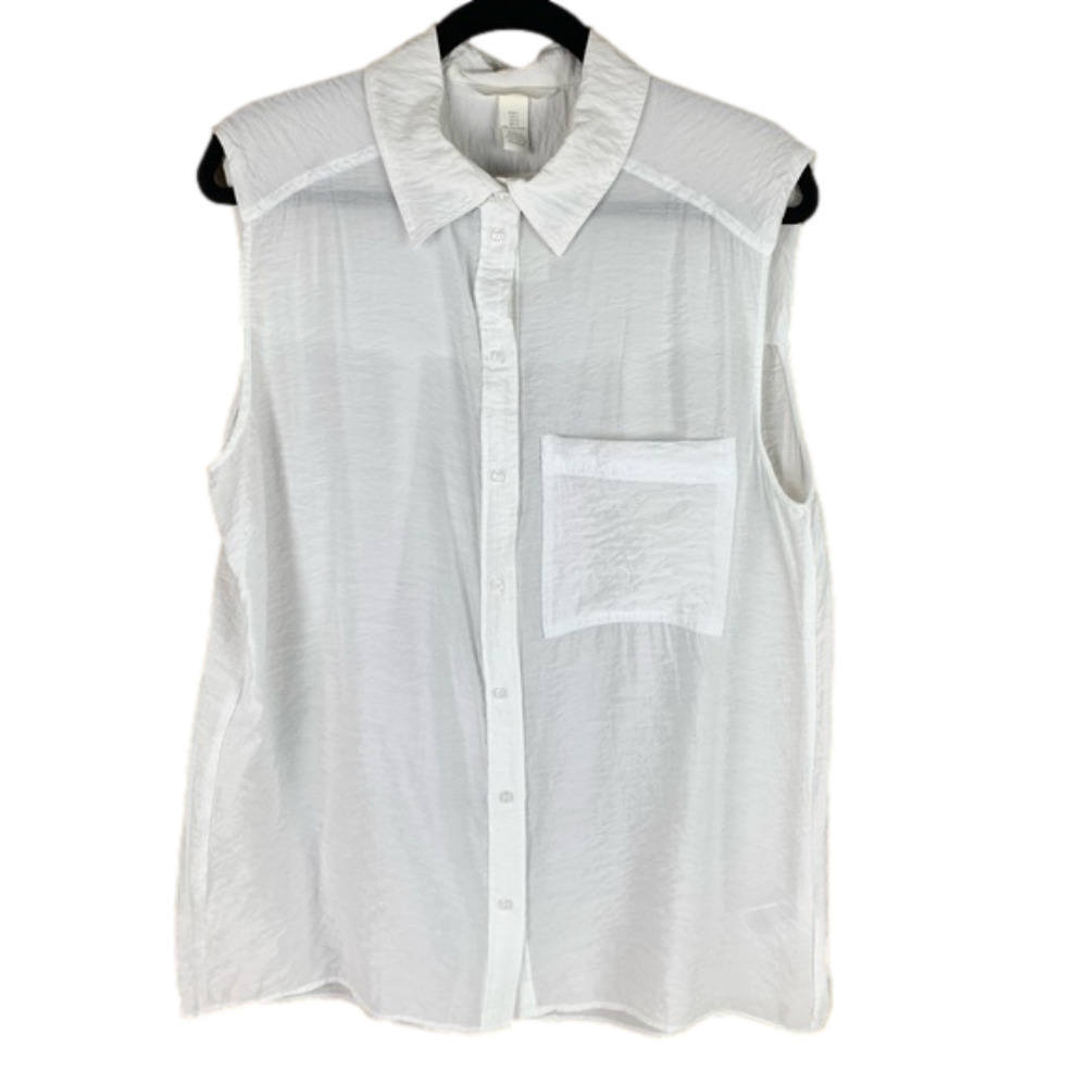 H&m Sleeveless White Collared Blouse